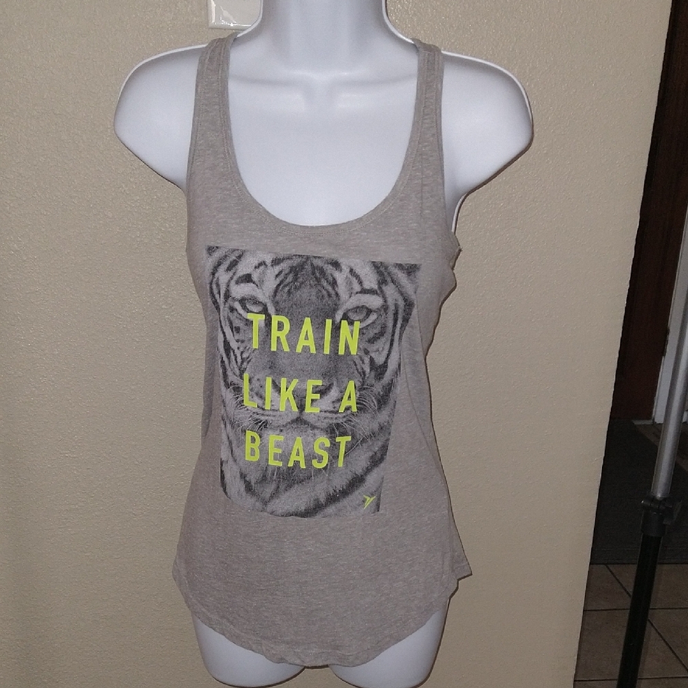 Old Navy Grey Tank with Neon Yellow 'Train Like a Beast' Graphic